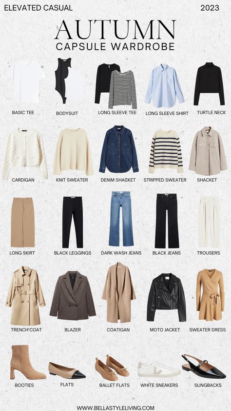 Neutral Capsule Wardrobe Fall, Fall Clothing Essentials List, Fall Outfits Women Professional, Classic Fall Style Minimal Chic, Autumn Work Capsule Wardrobe, Simple Fall Capsule Wardrobe, Staple Fall Wardrobe Pieces 2023, Fall Clothing Capsule, Autumn Staple Wardrobe