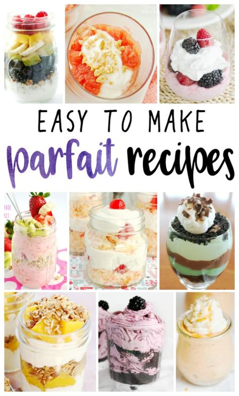 Looking for a sweet treat for yourself or the whole family? Parfaits are the perfect dessert! It's versatile, easy to make, and will be a hit with everyone. We've gathered some of the tastiest looking Parfait Recipes for you. Be sure to grab a pen and a piece of paper to start your ingredient list! Easy Yogurt Parfait Cups, Easy Dessert Parfait Recipes, Make Ahead Yogurt Parfait For A Crowd, White Chocolate Parfait, Dessert Parfait Ideas, Mini Parfait Recipes, Individual Parfait Cups, Easter Parfait Dessert Recipes, Parfet Dessert