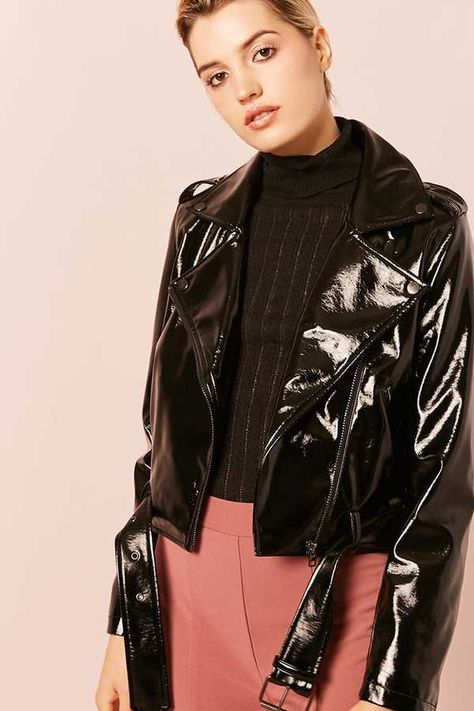 LOVE 21 Faux Patent Leather Jacket Patent Leather Jacket, Leather Jacket Details, Pvc Clothing, Leather Jacket Girl, M K, Black Leather Jacket, Lifestyle Fashion, Faux Leather Jackets, Direct Sales