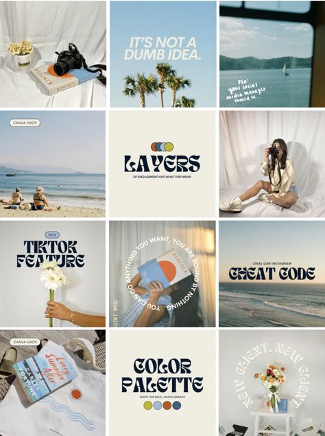 10 creative ways to design your Instagram feed with a coastal retro theme that will make your brand stand #Agency_Instagram_Feed #Marketing_Agency_Instagram_Feed #Aesthetic_Post_Ideas #Instagram_Aesthetic_Post Vintage Instagram Feed, Retro Instagram Feed, Bright Instagram Feed, Agency Instagram, Retro Instagram, Instagram Grid Design, Branding Images, Aesthetic Post, Instagram Visual