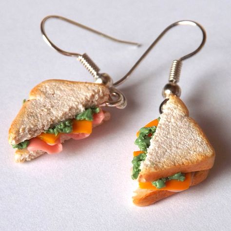 Food Earrings Polymer Clay, Miniature Food Earrings, Cute Food Earrings, Realistic Clay Food, Polymer Clay Food Earrings, Cheese Earrings, Mini Food Earrings, Miniature Earrings, Silly Earrings