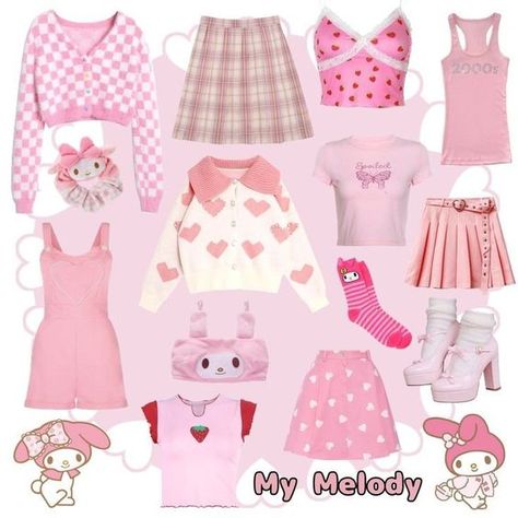 My Melody Clothes Aesthetic, My Melody Themed Outfit, My Melody Clothing, Cute Sanrio Clothes, My Melody Aesthetic Outfit, My Melody And Kuromi Outfit, Sanrio Themed Outfits, My Melody Inspired Outfit, My Melody Halloween Costume