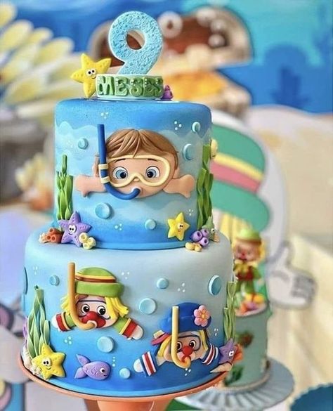 Underwater Birthday Cake, Ocean Theme Party Decorations, 1st Bday Cake, Pool Party Cakes, Pool Cake, Sea Cakes, 3rd Birthday Cakes, Cake Decorating Videos, Cute Birthday Cakes