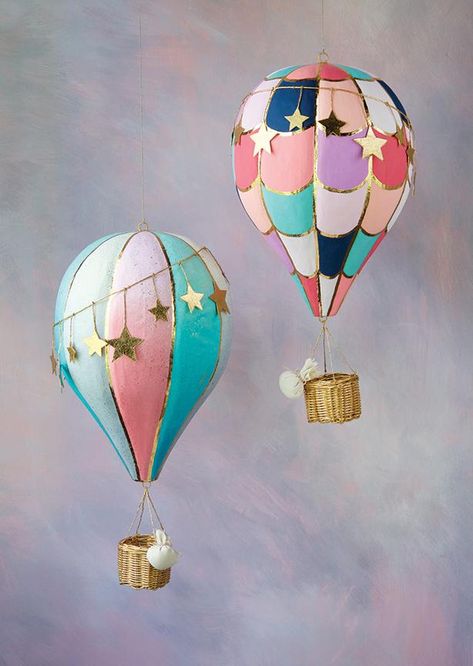 Hot Air Balloon, Set of 2 Glitterville Studios, Whimsical Playroom, Hot Air Balloon Paper, Hot Air Balloon Craft, Diy Hot Air Balloons, Hot Air Balloon Decorations, Balloon Crafts, Balloon Display, Paper Mache Crafts