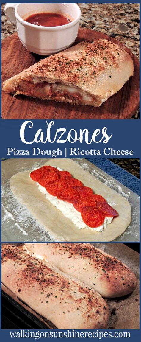 Homemade Calzones from Walking on Sunshine. Easy Recipe | Pizza Dough Homemade Calzones | Pepperoni and Ricotta Cheese Pizza Dough Homemade, Recipe Pizza Dough, Calzone Recipe Easy, Calzone Recipe, Pizza Roll, Pizza Logo, Pizza Recipes Easy, Walking On Sunshine, Homemade Pizza Dough