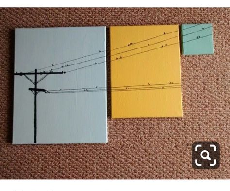 Three Canvas Painting, Bird On A Wire, Mini Toile, Power Lines, Paint Paint, Simple Acrylic Paintings, Aesthetic Painting, Mini Canvas Art, Mini Canvas