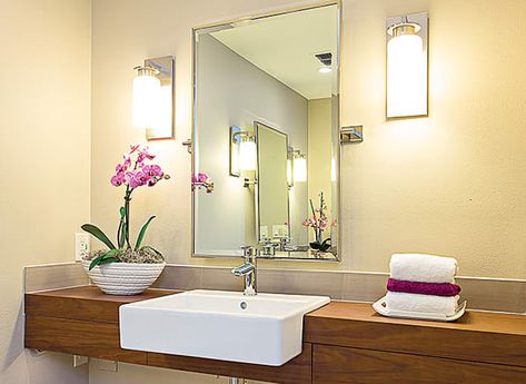 The Aging-in-Place Bathroom - Consumer Reports Accessible Bathroom Sink, Wheelchair Accessible Bathroom, Accessible Bathroom Design, Ada Bathroom, Bathroom Mirror With Shelf, Bathroom Sink Design, Accessible Bathroom, House Updates, Wheel Chair