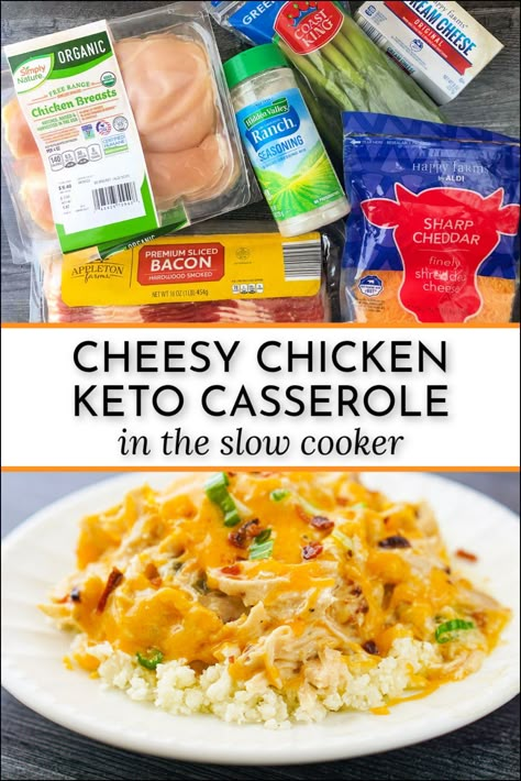 For an easy and delicious high protein and low carb dinner try this keto chicken bacon ranch casserole that you make in the slow cooker. You only need 6 ingredients and you can have a creamy chicken casserole with the delicious flavors of ranch, bacon and cheddar cheese. Only 4.3g net carbs per serving. Keto Chicken Bacon Ranch Casserole, Low Carb High Protein Dinner, Low Carb Recipes Dinner, Keto Chicken Bacon Ranch, High Protein Low Carb Recipes Dinner, Keto Chicken Bacon, Bacon Ranch Casserole, Creamy Chicken Casserole, Ranch Casserole