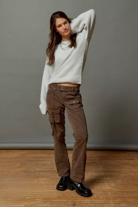 BDG Romi Y2K Bootcut Cargo Pant | Urban Outfitters Bootcut Cargo Pants, Brown Fits, Elevated Basics, Cargo Pant, Twill Fabric, Cotton Twill Fabric, Exclusive Collection, Cargo Pants, Cotton Twill