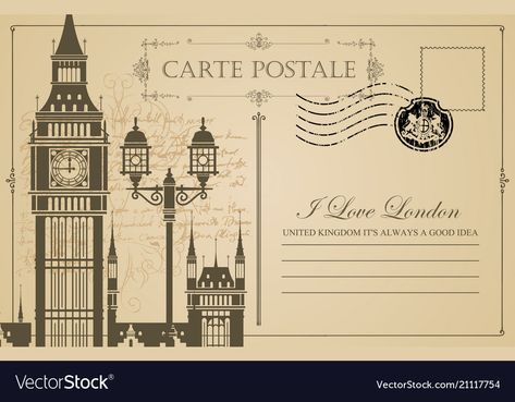 Postcard Aesthetic Design, London Postcard, London Illustration, Brain Teasers For Kids, Old Letters, Victorian London, Postal Vintage, Vacation Scrapbook, Postcard Template