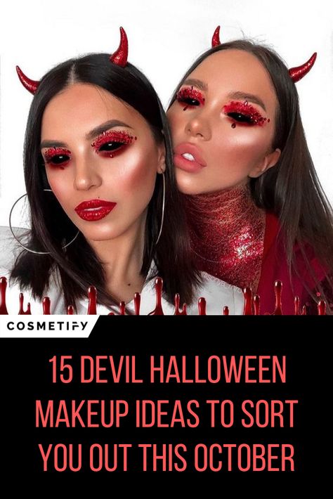 Halloween Make Up Women Devil, Halloween Makeup Devil Easy, Devil Costume Women Ideas, Women’s Devil Halloween Costume, Devil Costume Makeup Easy, Womens Devil Makeup, Devil Costumes Women, Devil Costume Women Makeup, Devil Costume Women Aesthetic