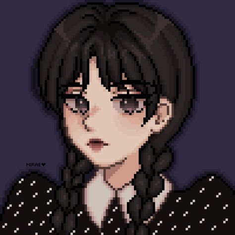 Wednesday Pixel Art, Anime Wednesday, Aesthetic Pixel Art, Pixel Art Icon, Fanart Characters, Wednesday Adams, Art Pixel, Hand Drawing Reference, Doodles Drawings