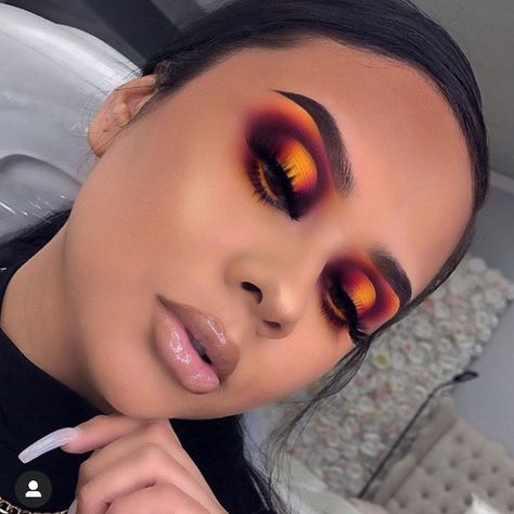 Todays glam was inspired by @_makeupbygiselle . I loved this look she did on herself. How did i do?! ... Maquillage Yeux Cut Crease, Make Up Designs, Maquillage On Fleek, Orange Eyeshadow, Drag Make-up, Yellow Makeup, Dipbrow Pomade, Eye Makeup Looks, Colorful Eye Makeup