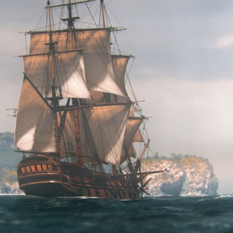 ArtStation - WIP age of sail frigate - coast, nello fontani Frigate Ship, Age Of Sail, Sail Ships, Pirate Stuff, Hms Hood, Sail Ship, Captain Jack Harkness, Let's Make Art, Old Sailing Ships