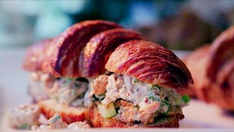 Get Fried Chicken Salad Sandwiches Recipe from Food Network Fried Chicken Salad Sandwich, Fried Chicken Salad, Fried Chicken Salads, Tarragon Chicken Salad, Chicken Salad Sandwiches, Tarragon Chicken, Chicken Salad Sandwich Recipe, Croissant Sandwich, Chicken Salad Sandwich