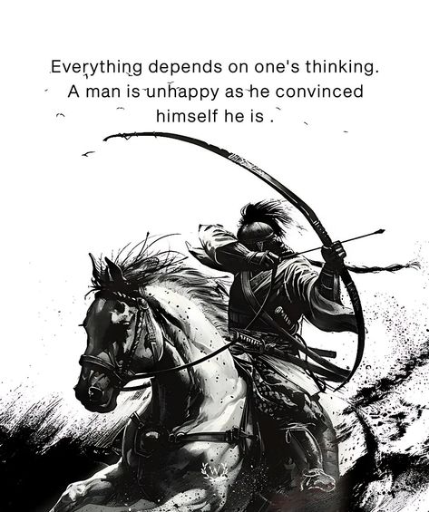 Your unhappiness is closely tied to your own convictions and thoughts about your life. Negative thinking can contribute to your sense of discontent, while a positive and optimistic mindset can lead to greater happiness. The level of happiness is influenced by your self-perception and mental framing of circumstances. • • Wefomb Meaning - "The quality of achieving goals with every fiber of one's being" • • • WEFOMB is a brand that inspire and motivate you to surpass your limit to achieve dreams... Optimistic Mindset, Miyamoto Musashi Art, Doodle Quotes, Stoic Quotes, Miyamoto Musashi, Spartan Warrior, Feeling Pictures, Important Quotes, Anime Quotes Inspirational