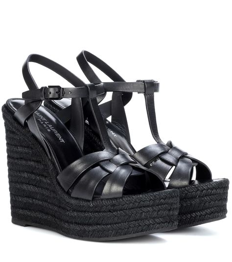 Sandals Luxury, Sandals High Heels, Black Espadrilles, High Heel Wedges, Womens Sandals Wedges, Leather Platform Sandals, Leather Espadrilles, Saint Laurent Shoes, Espadrille Sandals