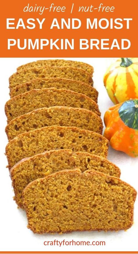 Dairy Free Pumpkin Recipes, Pumpkin Loaf Recipe, Recipe For Pumpkin Bread, Pumpkin Bread Recipe Easy, Easy Pumpkin Bread, Healthy Pumpkin Dessert, Canned Pumpkin Recipes, Dairy Free Bread, Pumpkin Spices