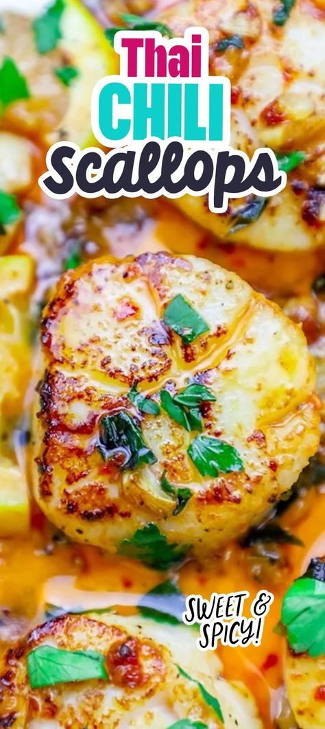 Thai Scallops, Sauce For Scallops, Low Carb Seafood, Bay Scallop Recipes, Scallop Dinner, Scallop Recipes Healthy, Shrimp And Scallop Recipes, Easy Scallop Recipes, Seafood Scallops