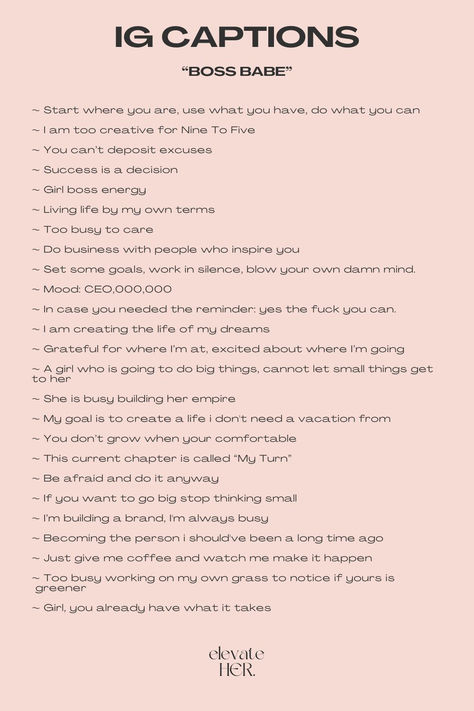 IG Captions: Boss Babe Instagram Captions Career Captions For Instagram, Motivational Ig Captions, Empowering Captions For Instagram, Buisness Insta Captions, Business Insta Captions, Ceo Captions For Instagram, Diva Captions For Instagram, Hustle Captions For Instagram, Working Captions