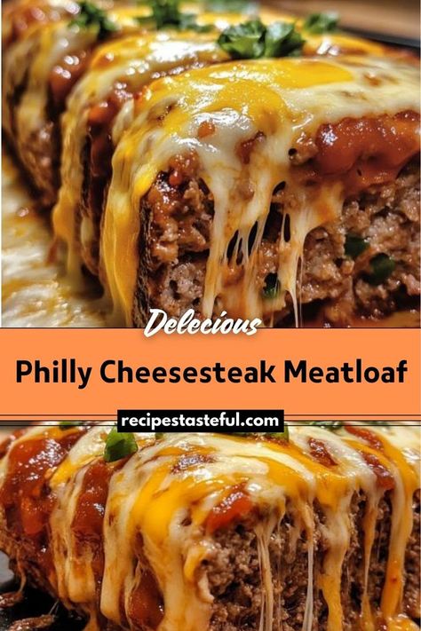 Philly Cheesesteak Meatloaf is a flavorful twist on the classic meatloaf, combining the savory elements of a Philly cheesesteak into a hearty dish. It features a delicious blend of ground beef, sautéed vegetables, and melted provolone cheese, all baked together for a comforting and satisfying meal. Cheesesteak Meatloaf, Philly Cheese Steak Sandwich Recipe, Meatloaf Recipe With Cheese, Cheese Steak Sandwich Recipe, Food For Thanksgiving, Steak Sandwich Recipe, Recipe With Cheese, Meat Loaf Recipe, Philly Cheese Steak Sandwich