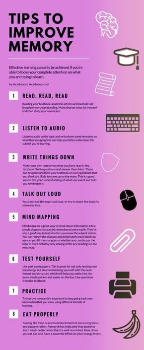 How to improve your memory. Memory hacks infographic #infographic #brain #mental #learning #memory #selfimprovement Improve Memory Brain, Cer Nocturn, Studie Hacks, Brain Memory, Exam Study Tips, Best Study Tips, Study Tips For Students, Brain Facts, Effective Study Tips