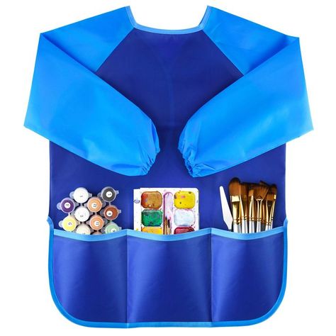 Kuuqa Waterproof Children Art Smock Kids Art Aprons with 3 Roomy Pockets,Painting Supplies (Paints and brushes not included) Crayola Paint, Art Aprons, Pattern Roller, Toddler Smock, Kids Art Smock, Paints And Brushes, Branded Aprons, Toddler Painting, Painting Apron