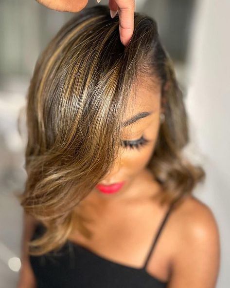 It gets better with every swipe!😍 Golden-beige works well for most Black women. | Instagram Full Head Blonde Highlights Black Women, Brown Hair With Blonde Highlights Black Women, Bob With Highlights Black Women, Sandy Blonde Hair On Black Women, Honey Brown Highlights On Black Women, Blonde Highlights Black Women, Blonde Balayage Black Women, Sandy Blonde Hair, Dimensional Blonde