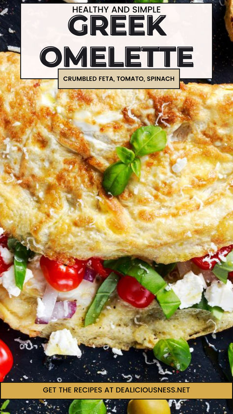 A Delicious Greek Omelette Recipe From DEALiciousness.net Greek Omlette Healthy, Traditional Mediterranean Diet, Farmers Omelette Recipe, Greek Omelette Recipe, Omlete Recipe Omelettes, Omelettes Recipe, Healthy Omelette Recipe, Mediterranean Omelette, Shrimp Omelette