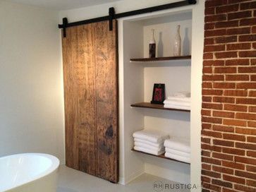 Industrial Barn Door Hardware and Barn Doors contemporary-bathroom Bathroom Door Ideas, Contemporary Bathroom Remodel, Industrial Barn Door, Bathroom Barn Door, Barn Door Closet, Modern Sliding Doors, Barn Door Kit, Barn Door Designs, Door Fittings