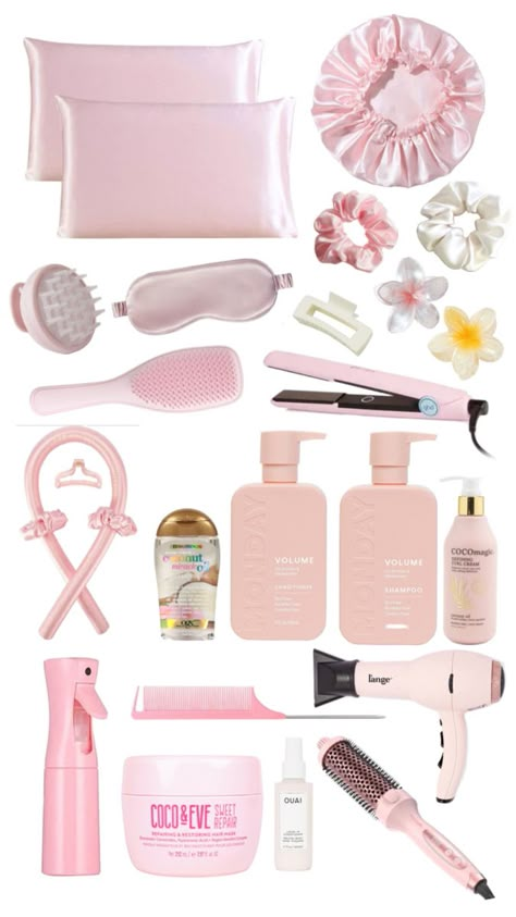 This is a cute pink themed routine or products 💗 Healthy Hair Routine, Curly Hair Care Routine, Best Hair Care Products, Pretty Skin Care, Pretty Skin, Pink Girly Things, Girly Accessories, Hair Routine, Body Care Routine