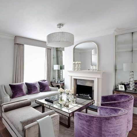 Grey And Purple Living Room, Purple Living Room Ideas, Silver Living Room, Purple Living Room, Furnitur Ruang Keluarga, Elegant Living Room Decor, Purple Rooms, Purple Decor, Purple Home