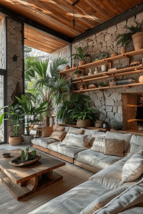 50+ Earthy Living Room Ideas to Bring Nature Indoors Wood Home Interior Design, Modern Earthy Home, Bali Living Room, A Frame House Interior, Earthy Living Room Ideas, Earthy Homes, Earth Tone Living Room, Interior Decoration Ideas, Earthy Living Room