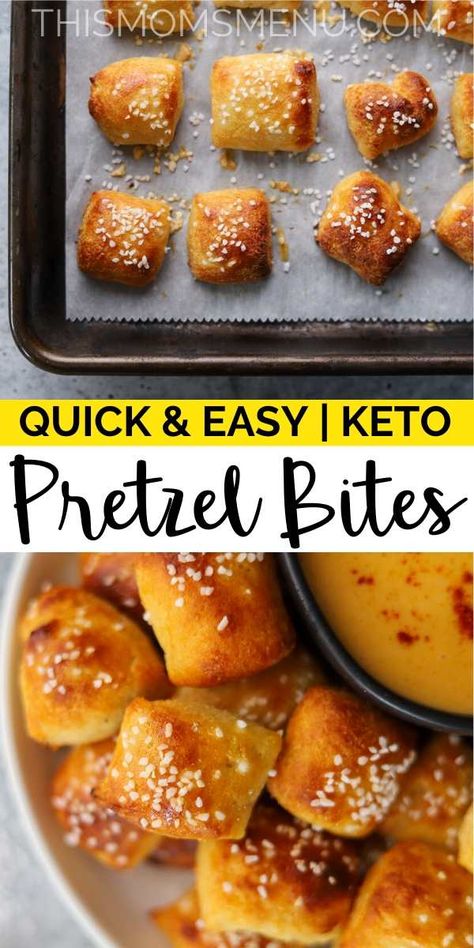 These Keto Soft Pretzel Bites are so easy to make and they will go perfectly with your favorite cheese sauce or some yellow mustard! The taste and texture are so close to a traditional soft pretzel that you won't even know the difference! Late Night Keto Snacks, Keto Healthy Snacks, Keto Pretzel Bites, Keto Pretzels, Keto Chips, Keto Crackers, Soft Pretzel Bites, Keto Diet Results, Breakfast Keto