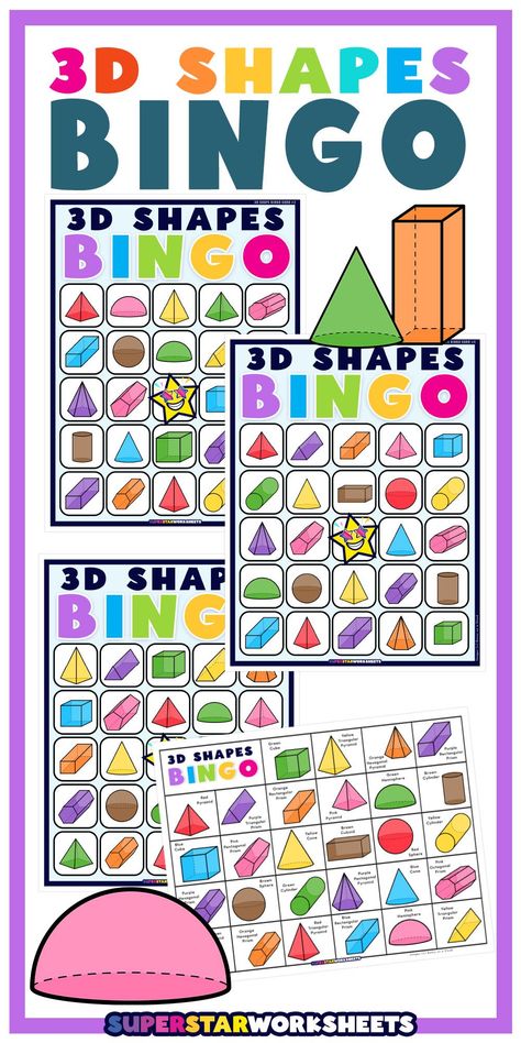 3D Shape BINGO Shape Bingo Preschool Free Printables, 3d Shape Games, 3d Shape Activities, Shape Bingo, Shape Activities Kindergarten, 3d Shapes Activities, Free Printable Bingo Cards, Jelly Tots, Shapes Lessons