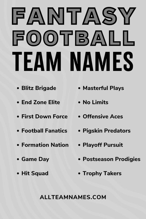 fantasy football team names list Football Club Names, Fantasy Football League Names, Running Team Names, Crossfit Team Names, Fantasy Team Names, Hockey Team Names, Old Football Players, Fantasy Football Names, Football Team Names