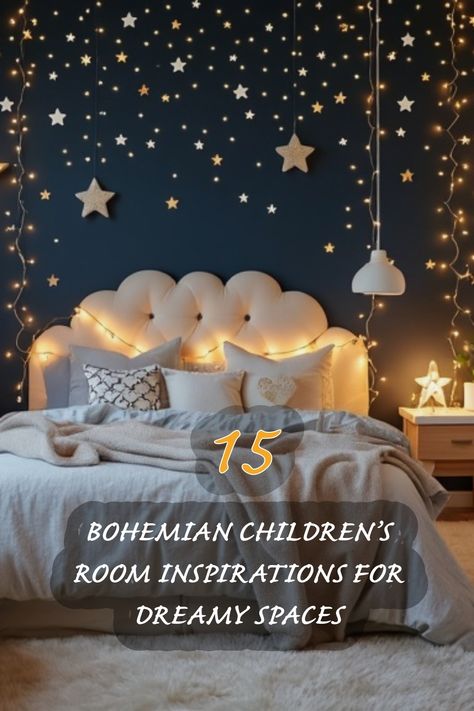 I absolutely adore the whimsical charm of this bohemian children's room! The starry wall decor and soft, glowing lights create a magical atmosphere that's perfect for little dreamers. From the plush bedding to the cozy textures, this space inspires warmth and creativity. Let your child's imagination soar in a room that feels like a cozy retreat under the stars! Girls Space Bedroom, Regency Bedroom, Hollywood Regency Bedroom, Children's Room Design, Star Bedroom, Plush Bedding, Kids Bedroom Inspiration, Bohemian Design, Cozy Nook