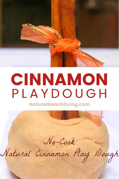 The Best No Cook Natural Cinnamon Playdough Recipe - Natural Beach Living No Cooking Playdough Recipe, No Cook Homemade Playdough, Home Made Play Dough Easy, Crockpot Playdough Recipe, Homemade Cinnamon Playdough, Easy No Cook Playdough Recipe, Simple Playdough Recipe, Natural Playdough Recipe, Cinnamon Clay Recipe