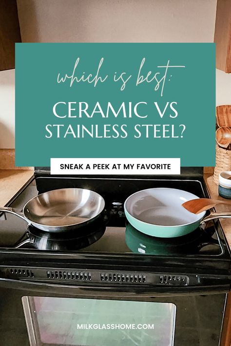 Which is better: stainless steel vs ceramic cookware? If you want to cook healthy meals for your family, it's important to have the right tools. We only want to work with safe, non-toxic products to avoid harmful chemicals. In this post, we compared Caraway ceramic cookware with stainless steel pots and pans to find the best type of cookware. Find out which is best: stainless steel vs ceramic cookware in this Caraway review! #carawayreview #carawayblog Stainless Steel Pots And Pans, Cook Healthy Meals, Cook Healthy, Ceramic Cookware, Stainless Steel Pot, Glass Home, Healthy Meals To Cook, Pan Recipes, Stainless Steel Cookware