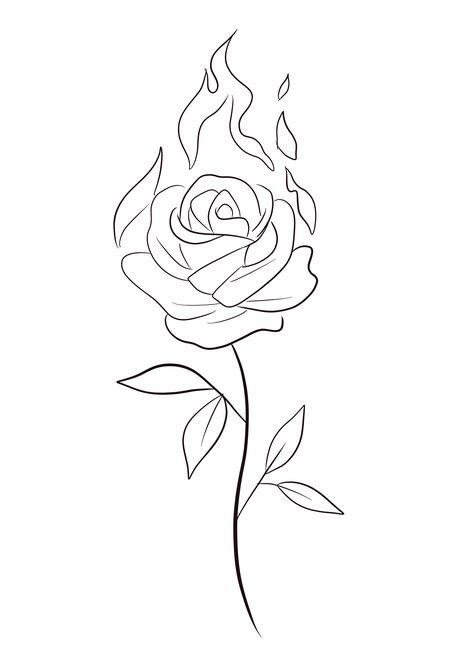 Flowers With Stems Drawing, Flowers Outline Drawing, Tattoos Stencils Outline, Floral Linework, Rose Tattoo Stencil, Simple Rose Tattoo, Cute Thigh Tattoos, Rose Outline, Rose Drawing Tattoo