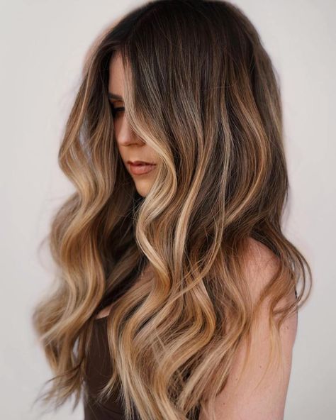 Walnut Brown and Honey Bronde Balayage Balayage Long Hair, Honey Balayage, Blonde Balayage Highlights, Honey Brown Hair, Ash Blonde Balayage, Bronde Balayage, Balayage Hair Dark, Caramel Balayage, Brown Hair Balayage