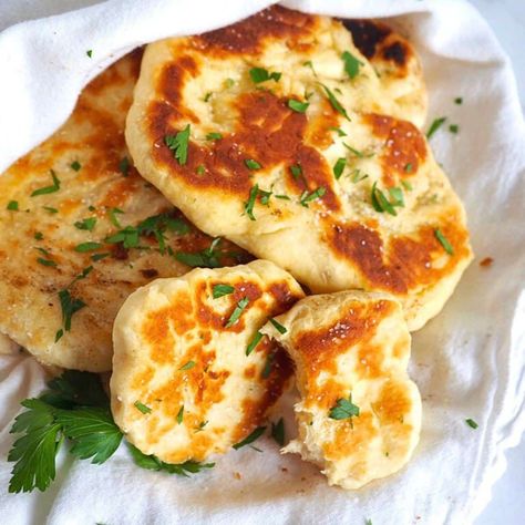 Easy Authentic Naan Bread Recipe • The Fresh Cooky Authentic Naan, Indian Naan Bread Recipe, Indian Naan, Naan Bread Recipe, Homemade Naan, Homemade Naan Bread, Indian Flatbread, Recipes With Naan Bread, Indian Bread