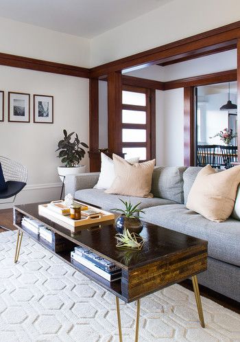 A 1900's Craftsman Home Gets a Happy Modern Makeover | Martha Stewart Modern Mission Style Living Room, Decorating A 1900's Home, Modern Craftsman Interior Kitchen, Colonial Interior Design Modern, Contemporary Craftsman Interior, Craftsman Style Homes Interior, Upstairs Carpet, Craftsman Living Rooms, Craftsman Interior Design