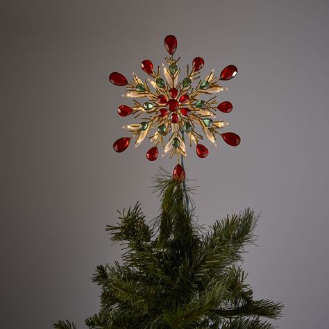 GE 9.5-in Snowflake Gold/Green/Red Clear Christmas Tree Topper Lowes.com Gold Christmas Tree Toppers, Christmas Tree Topper Gold, Clear Christmas Tree, Gold Tree Topper, Gold Christmas Tree Topper, Light Christmas Tree, Xmas Tree Toppers, International Christmas, Christmas Eve Party