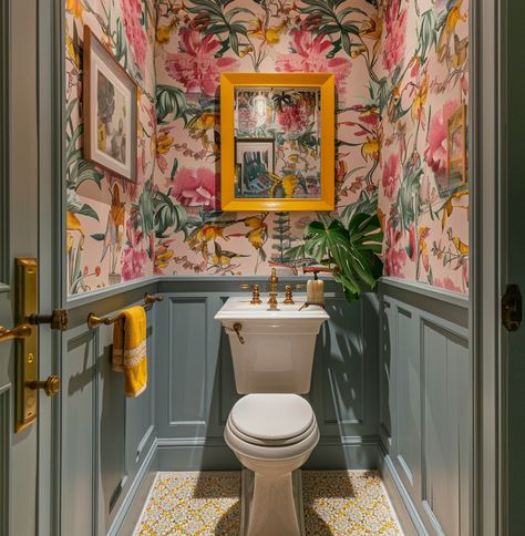 Half Bathroom Wallpaper, Outside Toilet, Small Downstairs Toilet, Cloakroom Toilet, House Improvement, Toilet Room Decor, Wc Design, Small Toilet Room, Wow Wow Wow