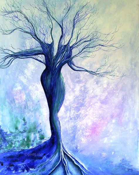 Woman Tree Drawing, Woman In Tree Art, Tree Woman Painting, Mystical Tree Art, Tree Of Life Acrylic Painting, Tree Of Life Artwork, Mermaid Poster, Spiritual Paintings, Nature Art Drawings