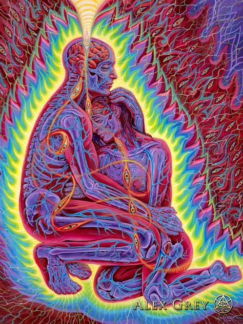 Cuddle | Alex Grey Alex Gray Art, Soulmates Art, Twin Flame Art, Spiritual Wallpaper, Alex Grey, Psychadelic Art, Sensory Art, Flame Art, Psy Art