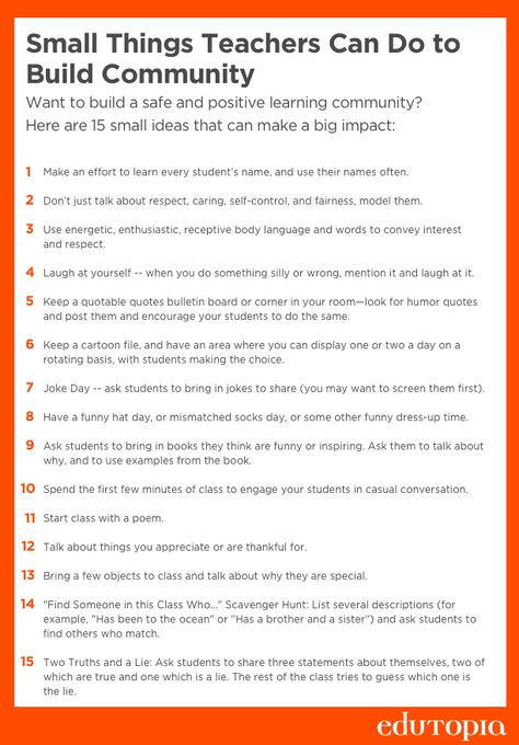 A PDF of 15 small things that teachers can do every day to build community. Culture In Classroom, Ways To Make Someone Feel Special, How To Build Community, Community Building Activities Classroom, Positive Classroom Environment, Teaching Classroom Management, Building Classroom Community, Responsive Classroom, Restorative Justice