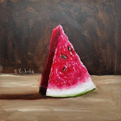 Oil/hardboard 8x8 inch (20x20 cm) 🍀Available #watermelon #painting #art #artlovers #watermelonpainting Watermelon Paintings, Watermelon Painting, Life Paint, Still Life Painting, Painting Art, Still Life, Watermelon, Paintings, Quick Saves