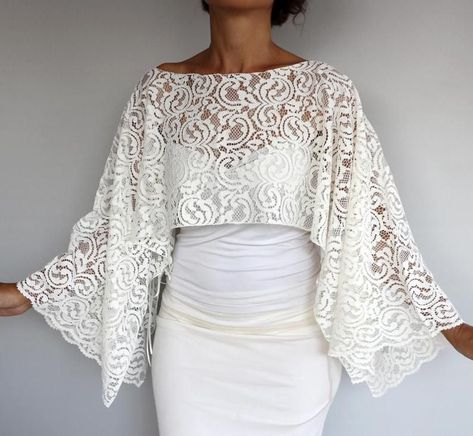 Dress Upcycle, Cape Fashion, Lace Shrug, Bridal Shrug, Lace Top Dress, Shrug For Dresses, Bolero Wedding, Bridal Bolero, Bridal Wrap